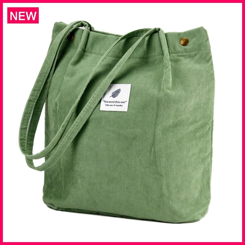 Corduroy Tote Bag with Inner Pocket for Work Travel Shopping